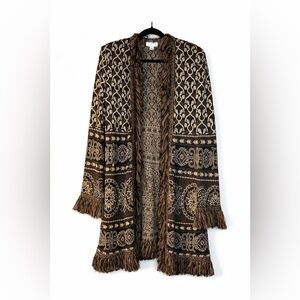 St. John Sport Vintage Print Cardigan with Fringe XL